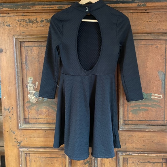 Free People Flirt N Flare Open Back Textured Black Mini Dress - Picture 6 of 7